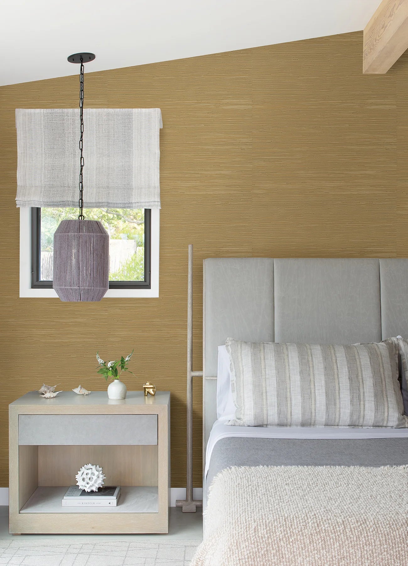 Zhilan Olive Grasscloth Wallpaper (Olive )