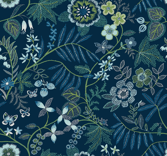 Marilyn Dark Blue Floral Trail Wallpaper by Scott Living (Dark Blue)