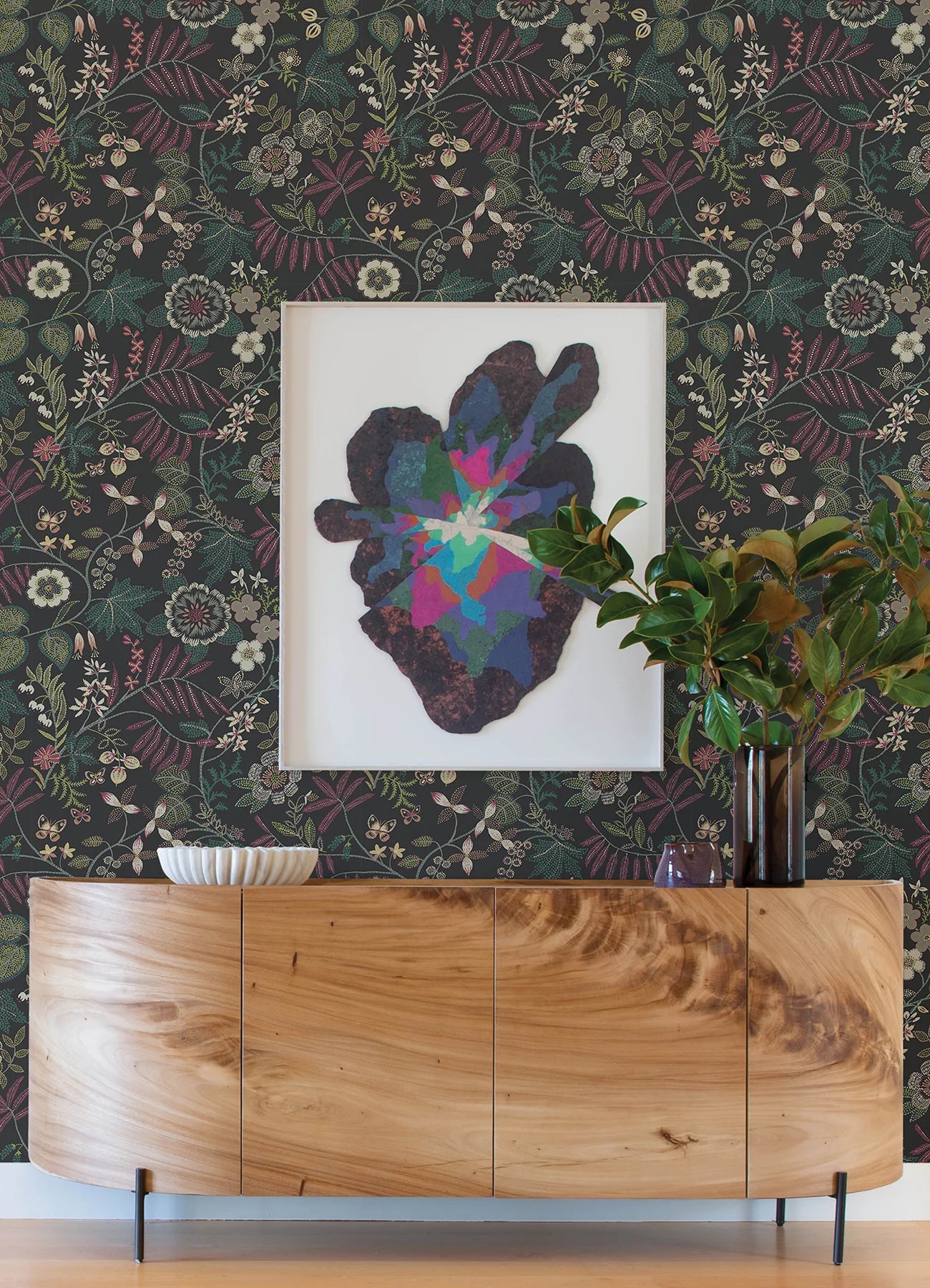 Marilyn Dark Blue Floral Trail Wallpaper by Scott Living (Black)