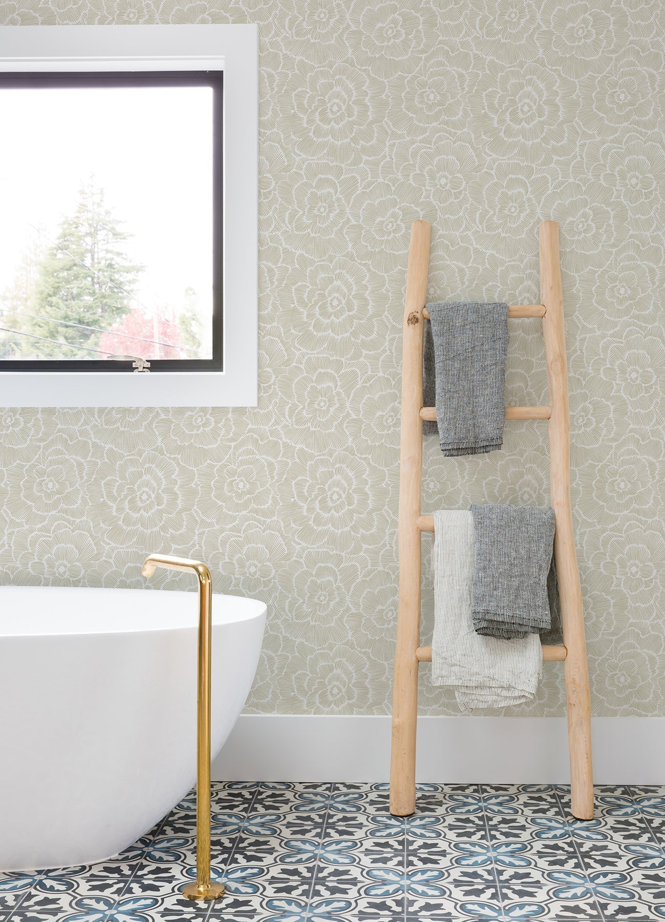 Periwinkle Blue Textured Floral Wallpaper (Stone)