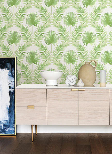 Calla Green Painted Palm Wallpaper (Green)