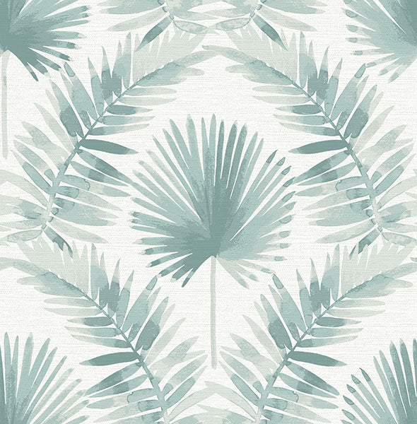 Calla Green Painted Palm Wallpaper (Teal)