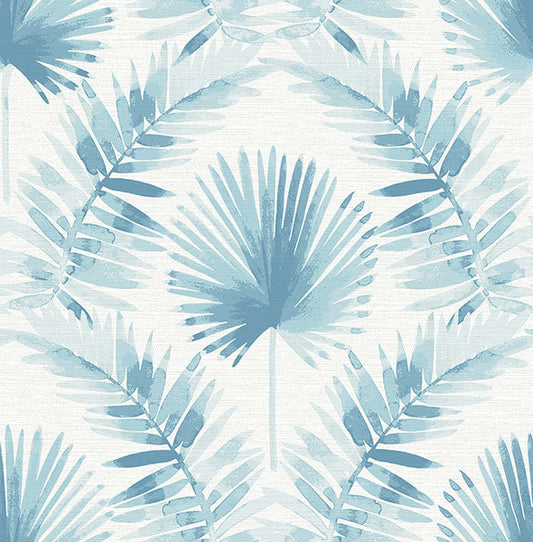 Calla Green Painted Palm Wallpaper (Blue)