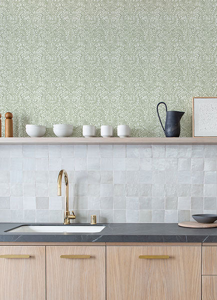 Elma Honey Fiddlehead Wallpaper (Sage)