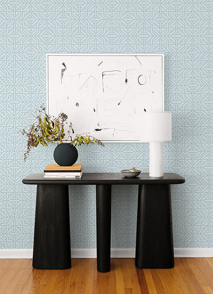 Hesper Green Geometric Wallpaper (sky blue)