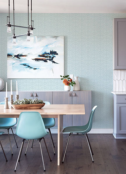 Hesper Green Geometric Wallpaper (sky blue)