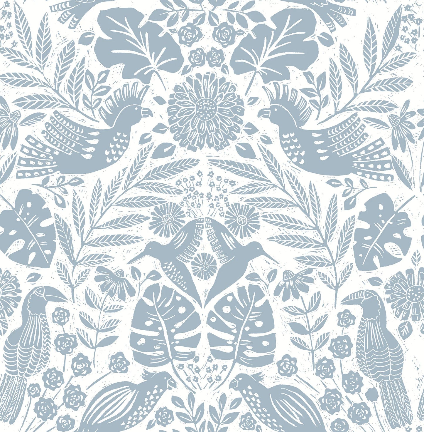 Nestle Blue Bird Block Print Wallpaper (Blue)