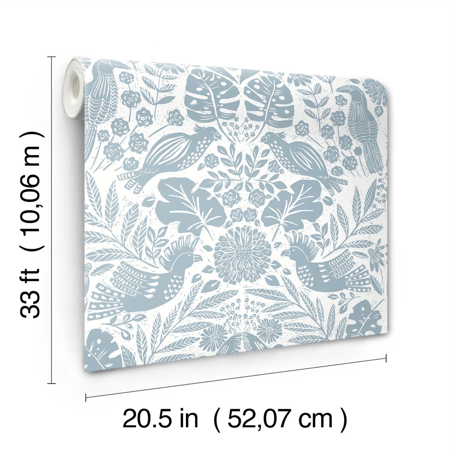 Nestle Blue Bird Block Print Wallpaper (Blue)