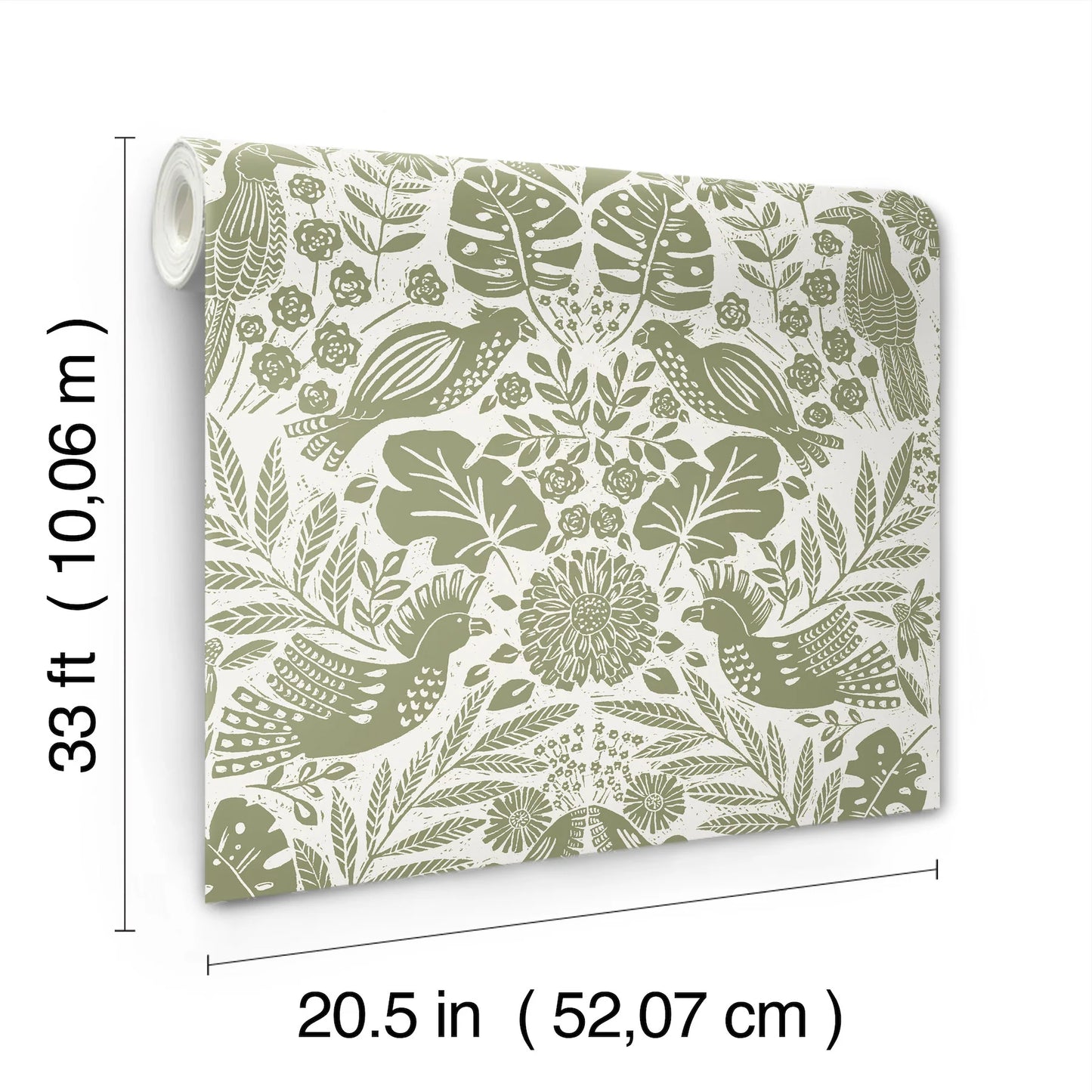 Nestle Blue Bird Block Print Wallpaper (Green)