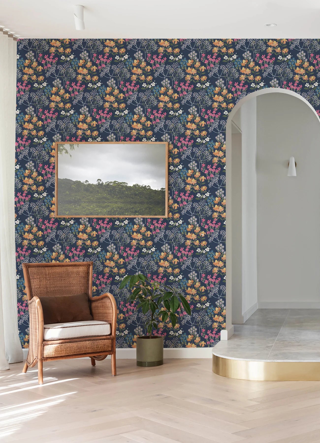 Cultivate Navy Springtime Blooms Wallpaper (Navy)