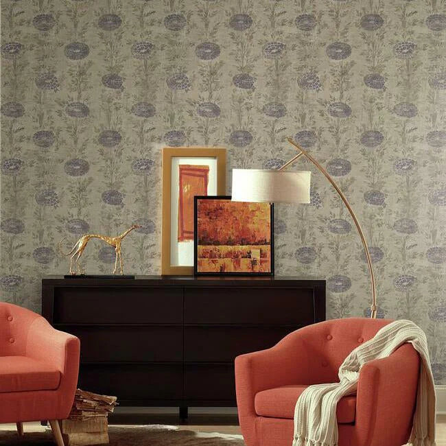 French Marigold Wallpaper (Sand/EggPlant)