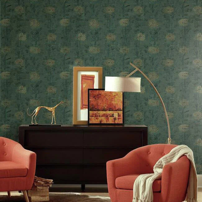 French Marigold Wallpaper (Teak green/Gold)