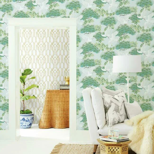 Sprig & Heron Wallpaper (Tame Teal)