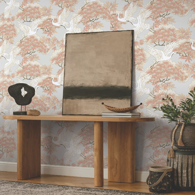 Sprig & Heron Wallpaper- Coral