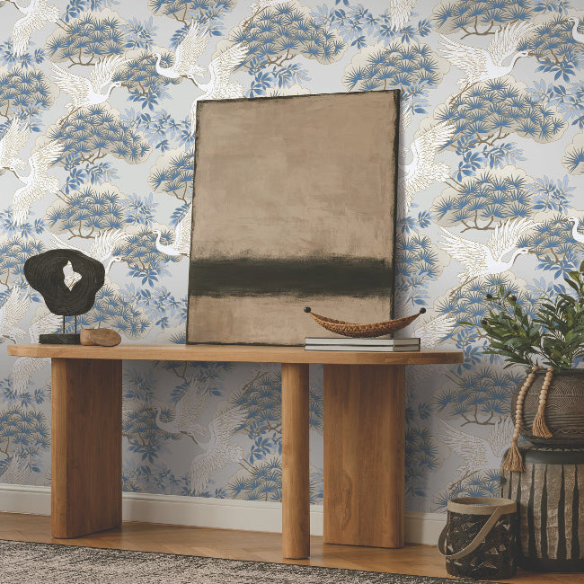 Sprig & Heron Wallpaper- Light Blue