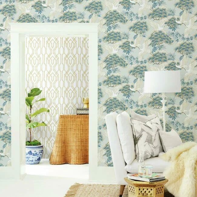 Sprig & Heron Wallpaper (Light Blue)