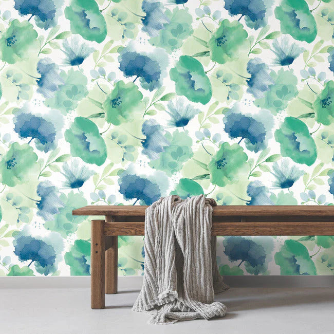 Watercolor Bouquet Wallpaper (Blue/Green)