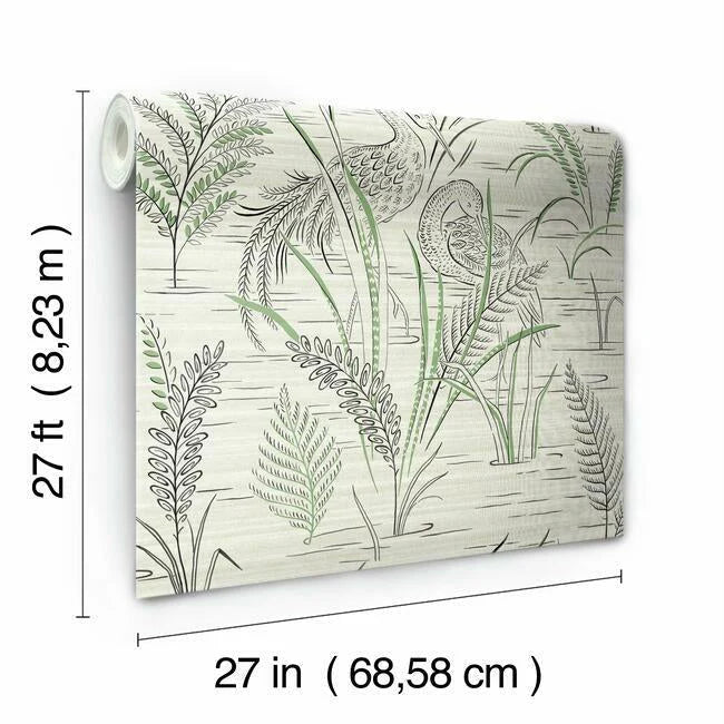Fernwater Cranes Wallpaper (Black/Green)