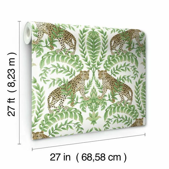 Jungle Leopard Wallpaper (White/Green)