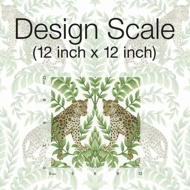 Jungle Leopard Wallpaper (White/Green)