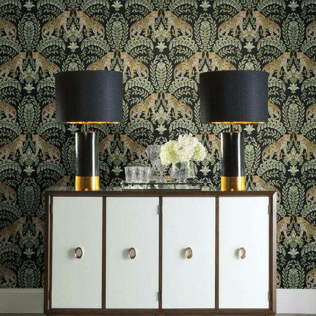 Jungle Leopard Wallpaper (Black/Green)