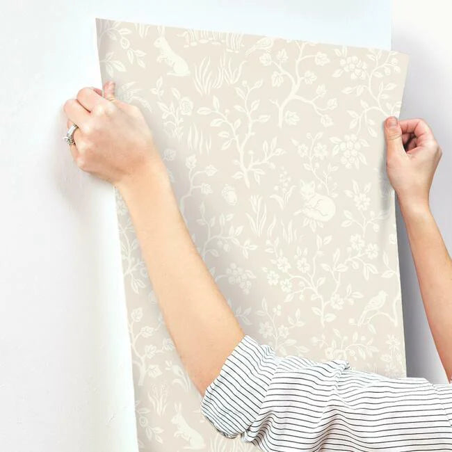 Fox & Hare Wallpaper (Light Pink)