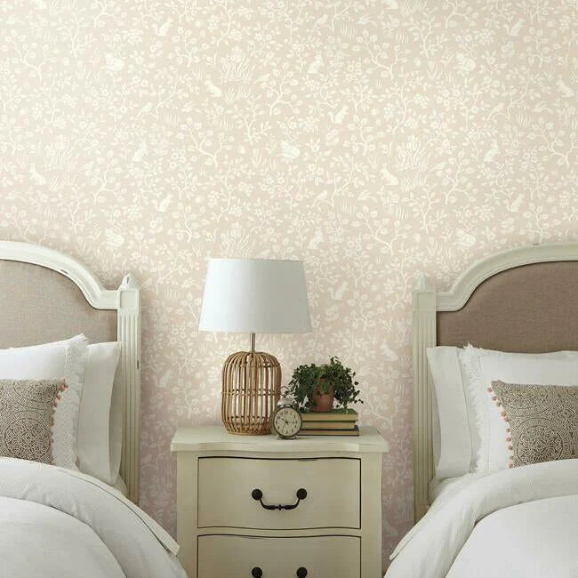 Fox & Hare Wallpaper (Light Pink)