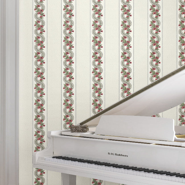 Abbey's Garland Wallpaper- Red & Green