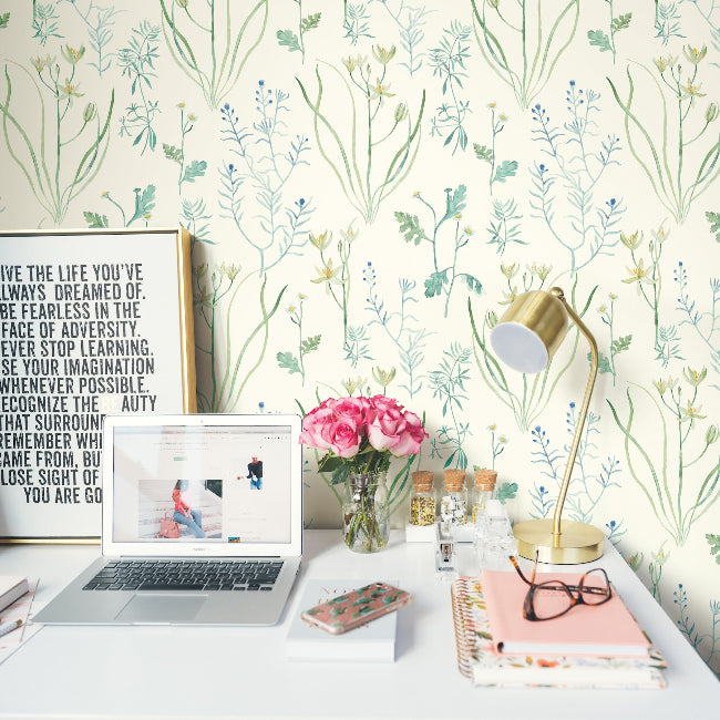 Alpine Botanical Wallpaper- Blue