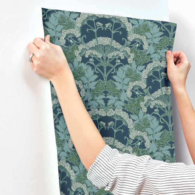 Yarrow Nouveau Wallpaper- Blue Mix/Green