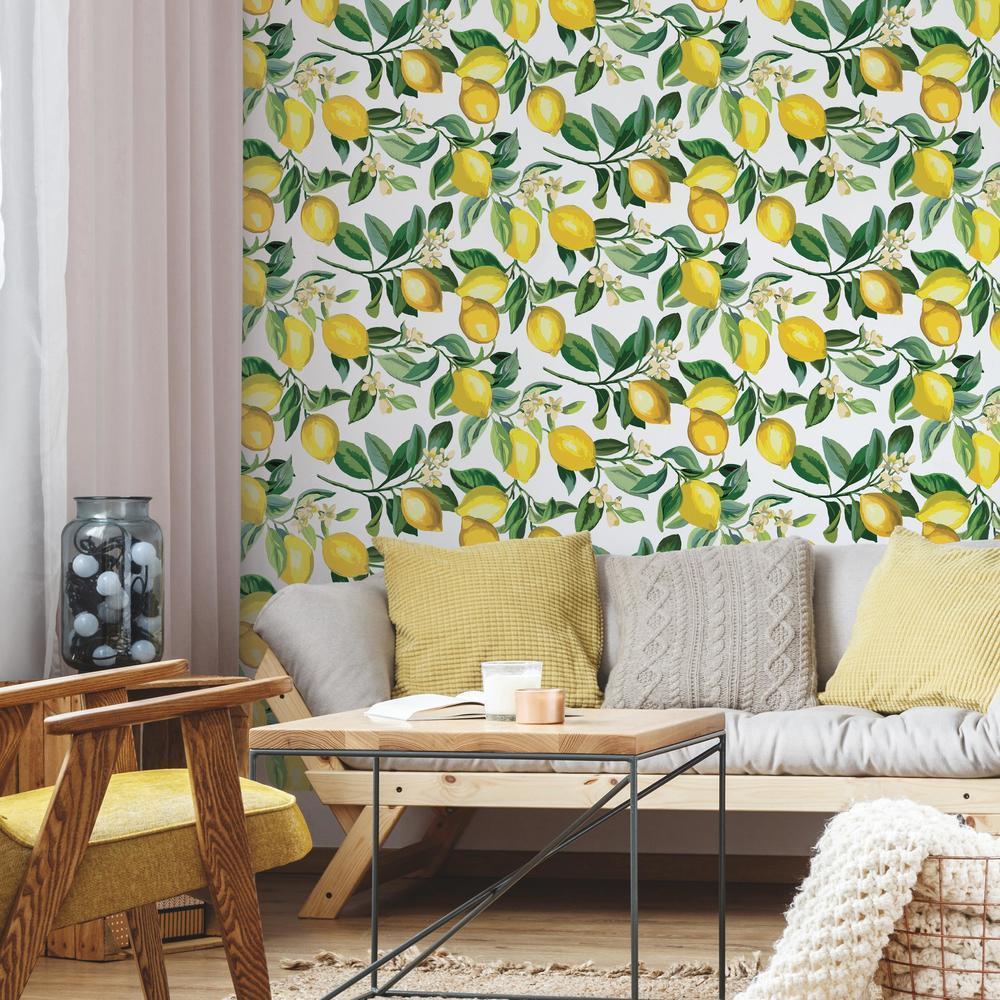 Lemon Zest Peel and Stick Wallpaper (white)