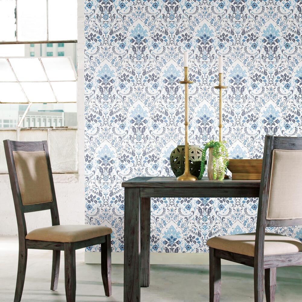 Persian Damask Peel and Stick Wallpaper (Blue)