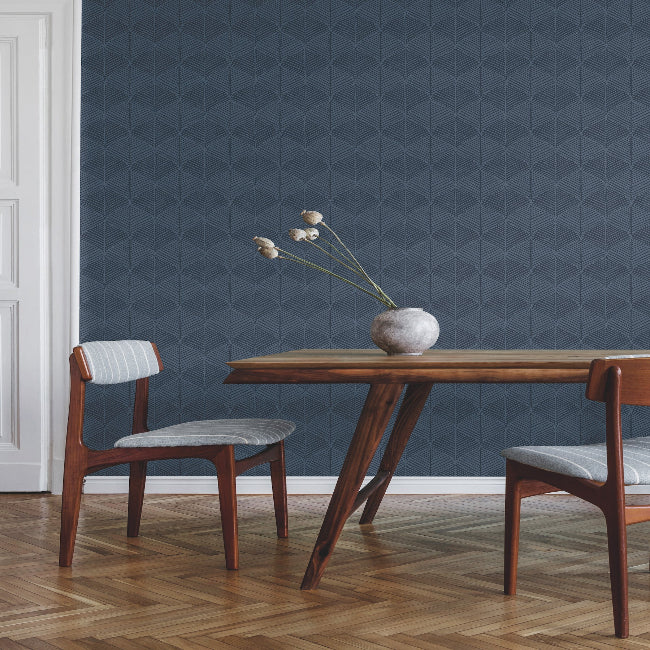 Palm Thatch Wallpaper- Navy