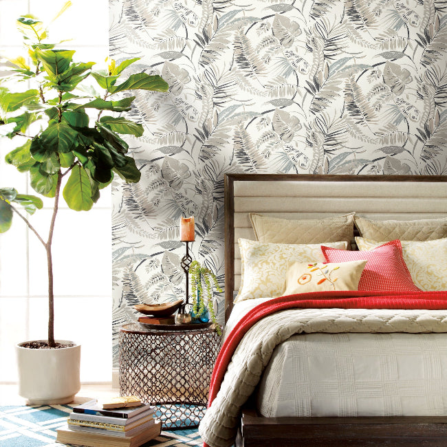 Tropical Toss Wallpaper- White/Neutrals