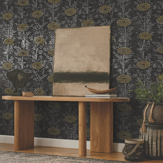 French Marigold Wallpaper- Black & Gold