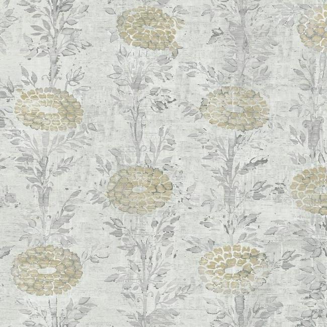 French Marigold Wallpaper (White/Gold)