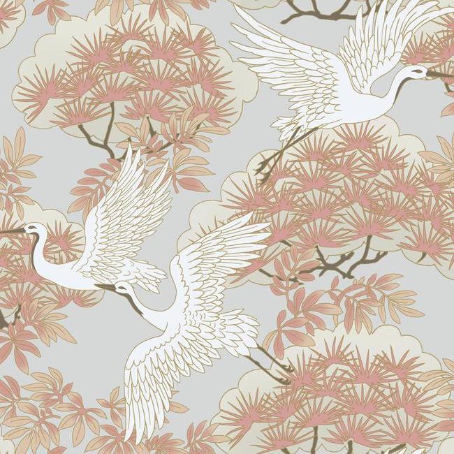 Sprig & Heron Wallpaper (Coral)