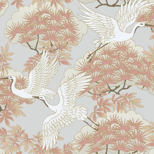 Sprig & Heron Wallpaper (Coral)