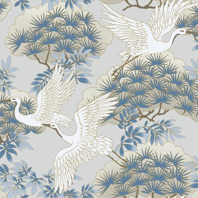 Sprig & Heron Wallpaper (Light Blue)