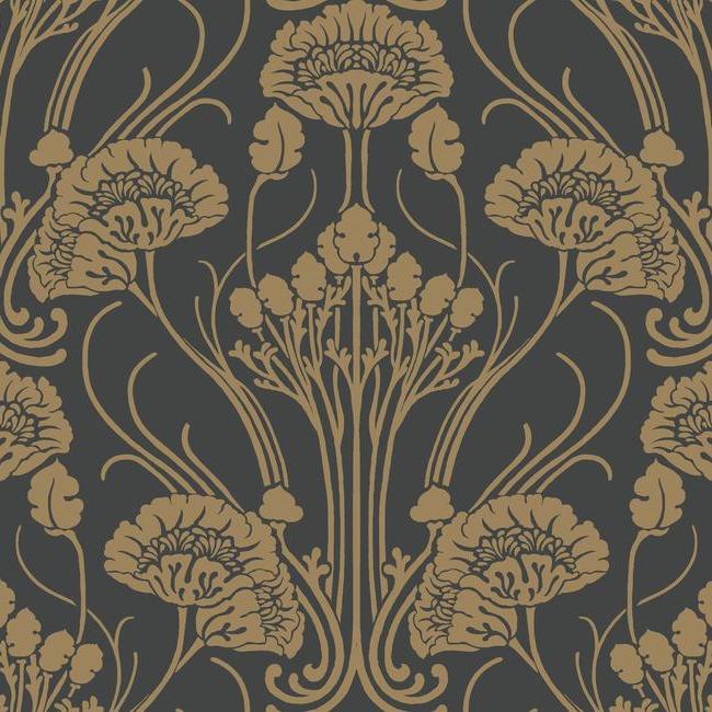 Nouveau Damask Wallpaper (Black/Gold)