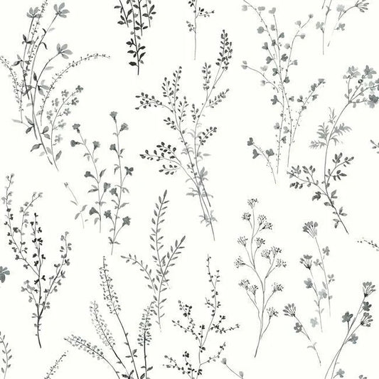 Wildflower Sprigs Wallpaper (Black/White)