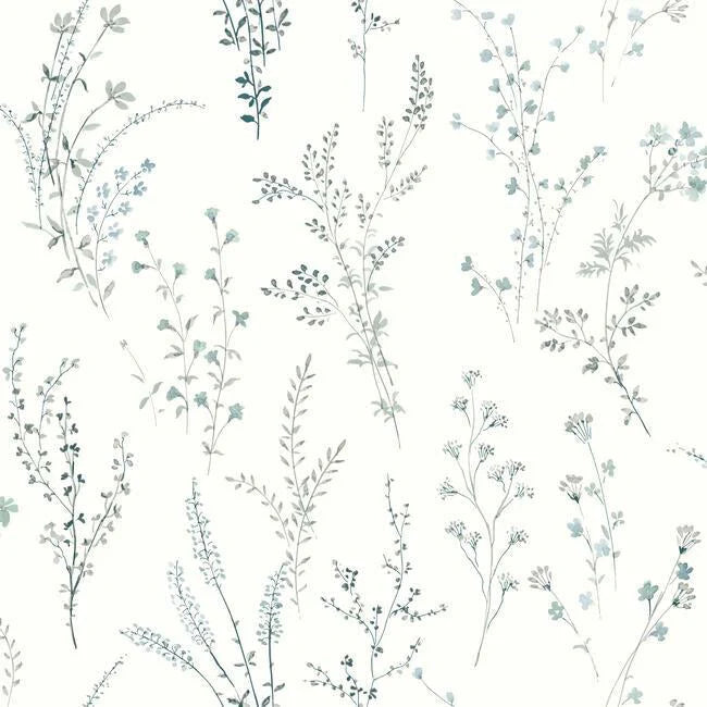 Wildflower Sprigs Wallpaper (Blue/Green)