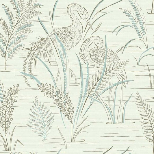 Fernwater Cranes Wallpaper (Brown/Blue