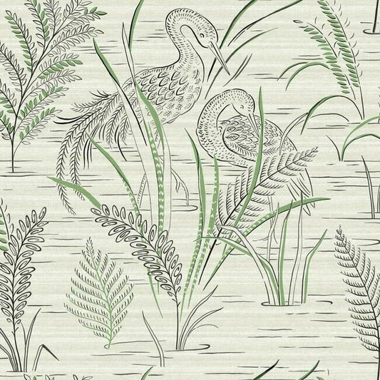 Fernwater Cranes Wallpaper (Black/Green)