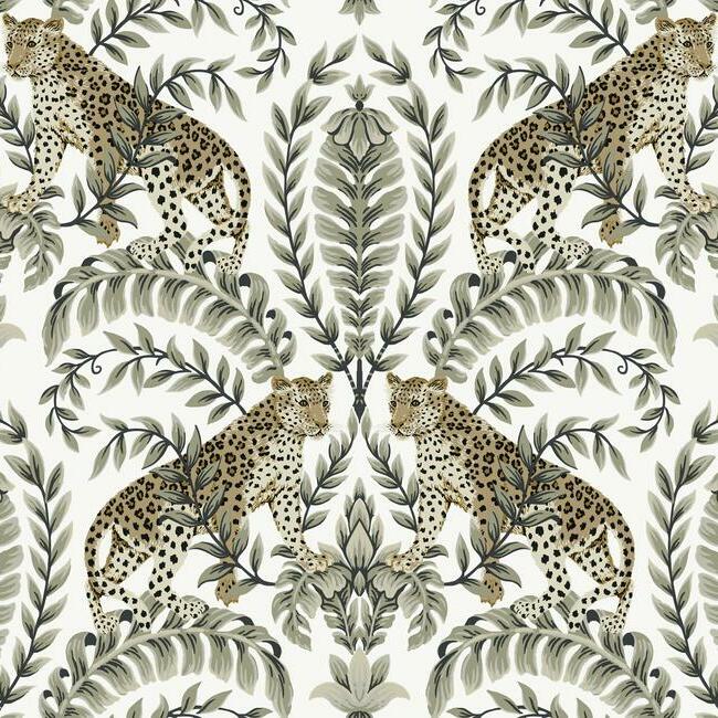 Jungle Leopard Wallpaper (White/Black)