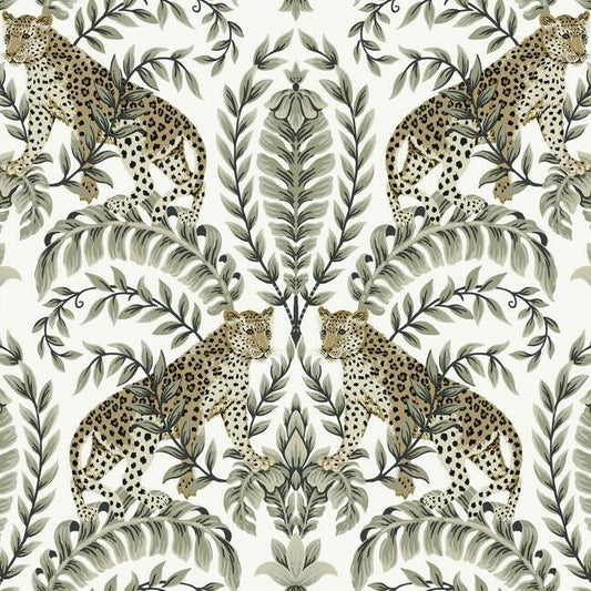 Jungle Leopard Wallpaper (White/Black)