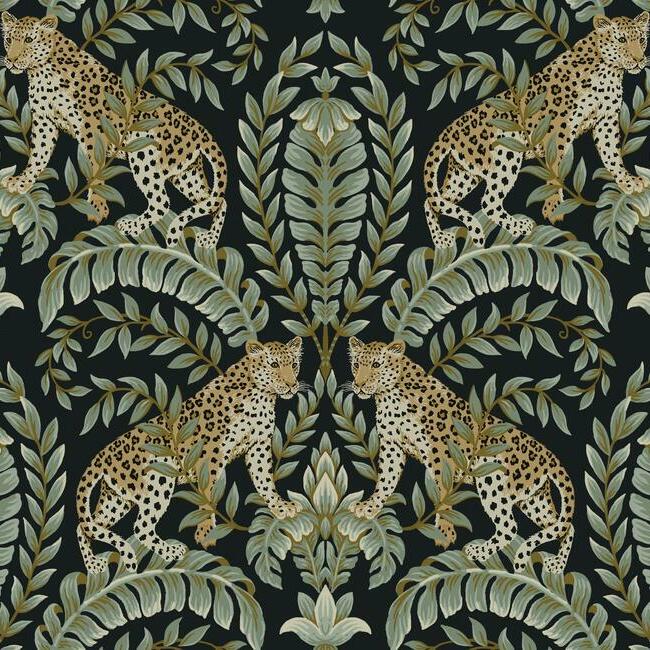 Jungle Leopard Wallpaper (Black/Green)