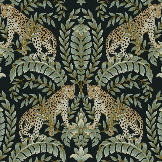 Jungle Leopard Wallpaper (Black/Green)
