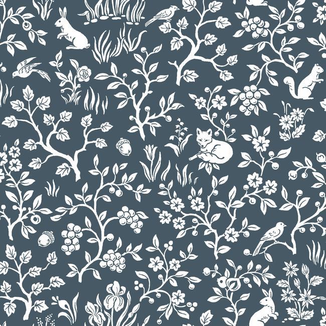 Fox & Hare Wallpaper (Navy )