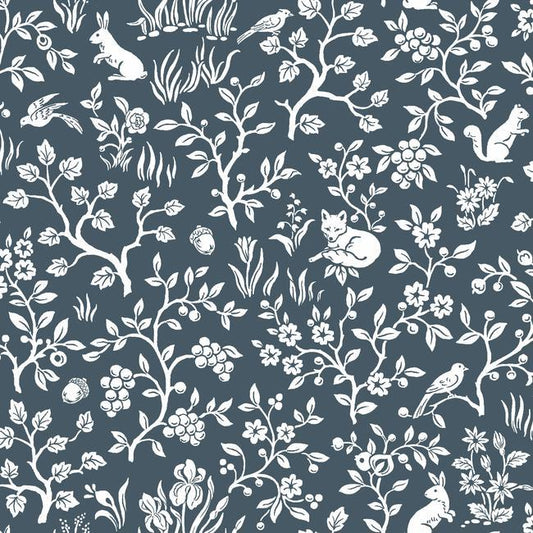 Fox & Hare Wallpaper (Navy )